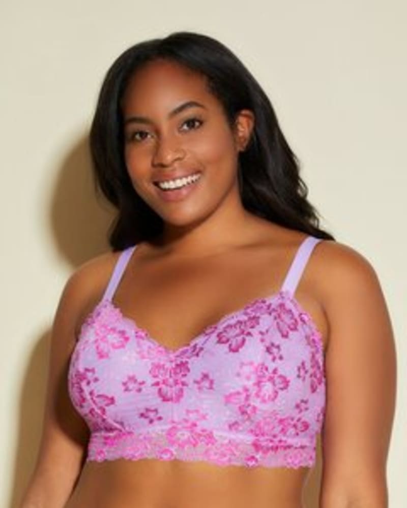 Front of a model wearing a size 1X Longline Lace Bralette in Icy Violet / Cape Fuchsia by Cosabella. | dia_product_style_image_id:253523